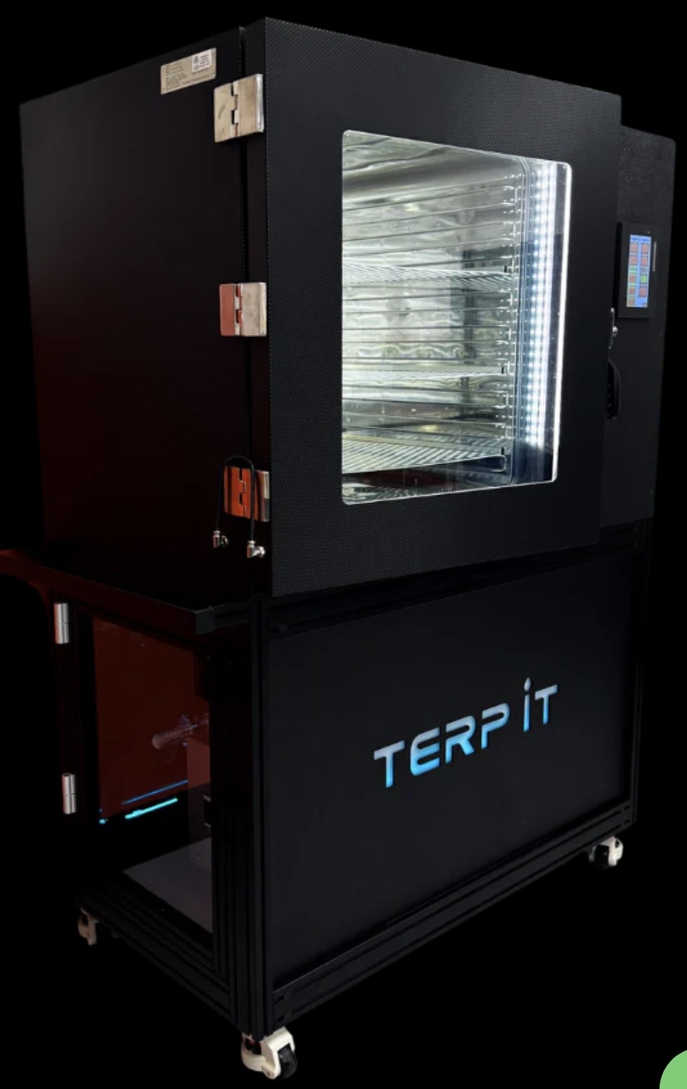 NFUZE Professional Terpene Infusion Machine - Advanced TERP IT system with illuminated vacuum chamber, digital controls, and mobile cart design